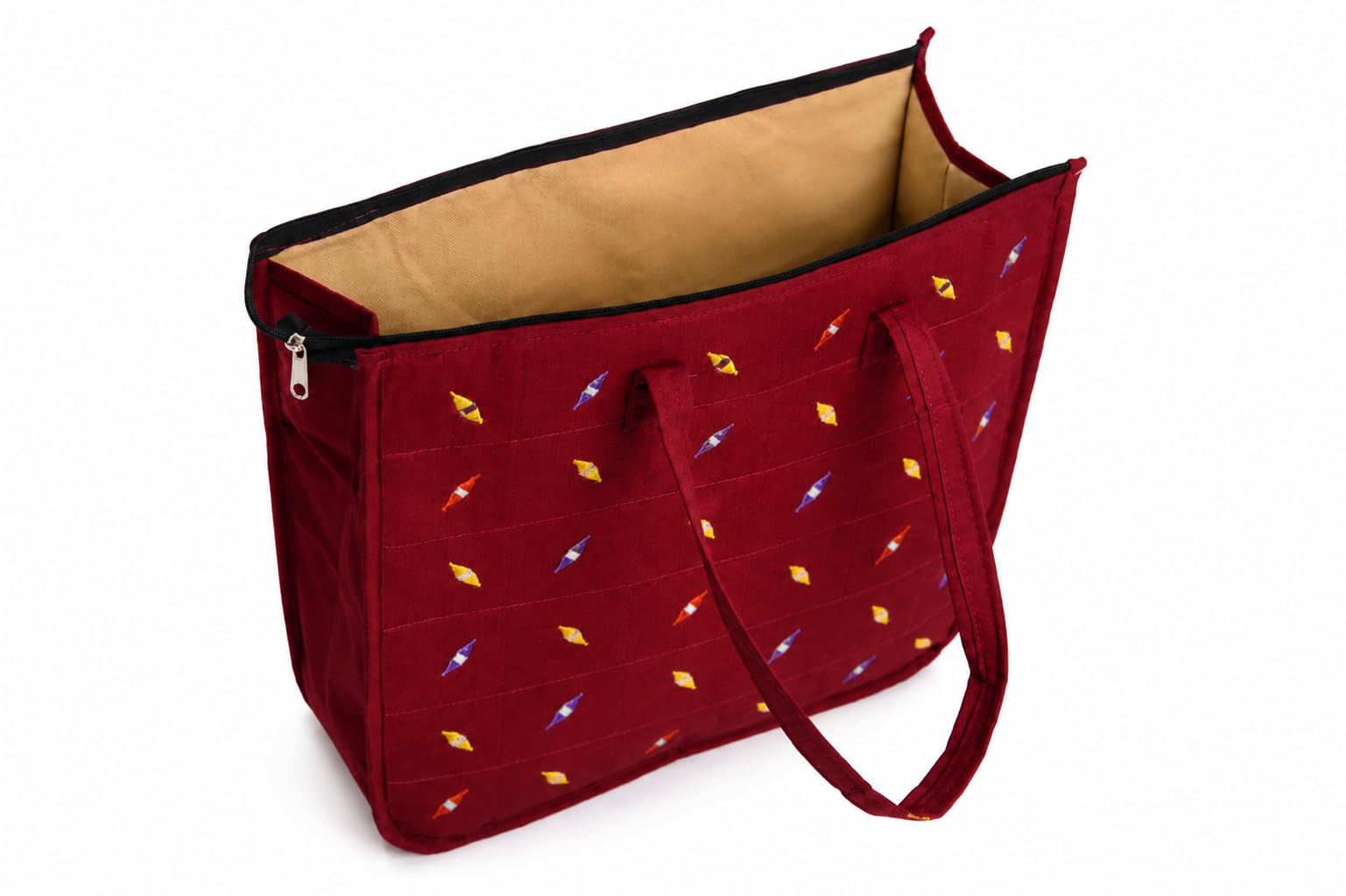 Vaishnavi Creations Solapur | Embroidered Cotton Tote Bag for Women | Spacious Handbag | Eco-Friendly Shoulder Bag for Office, Shopping & Daily Use | Maroon
