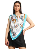 Ravaiyaa - Attitude is everything Women's Crepe Silk Digital Print Large Square Scarf Breathable Lightweight Neckerchief Printed Headscarf 40 x 40 Inch (White Mermaid Fish)