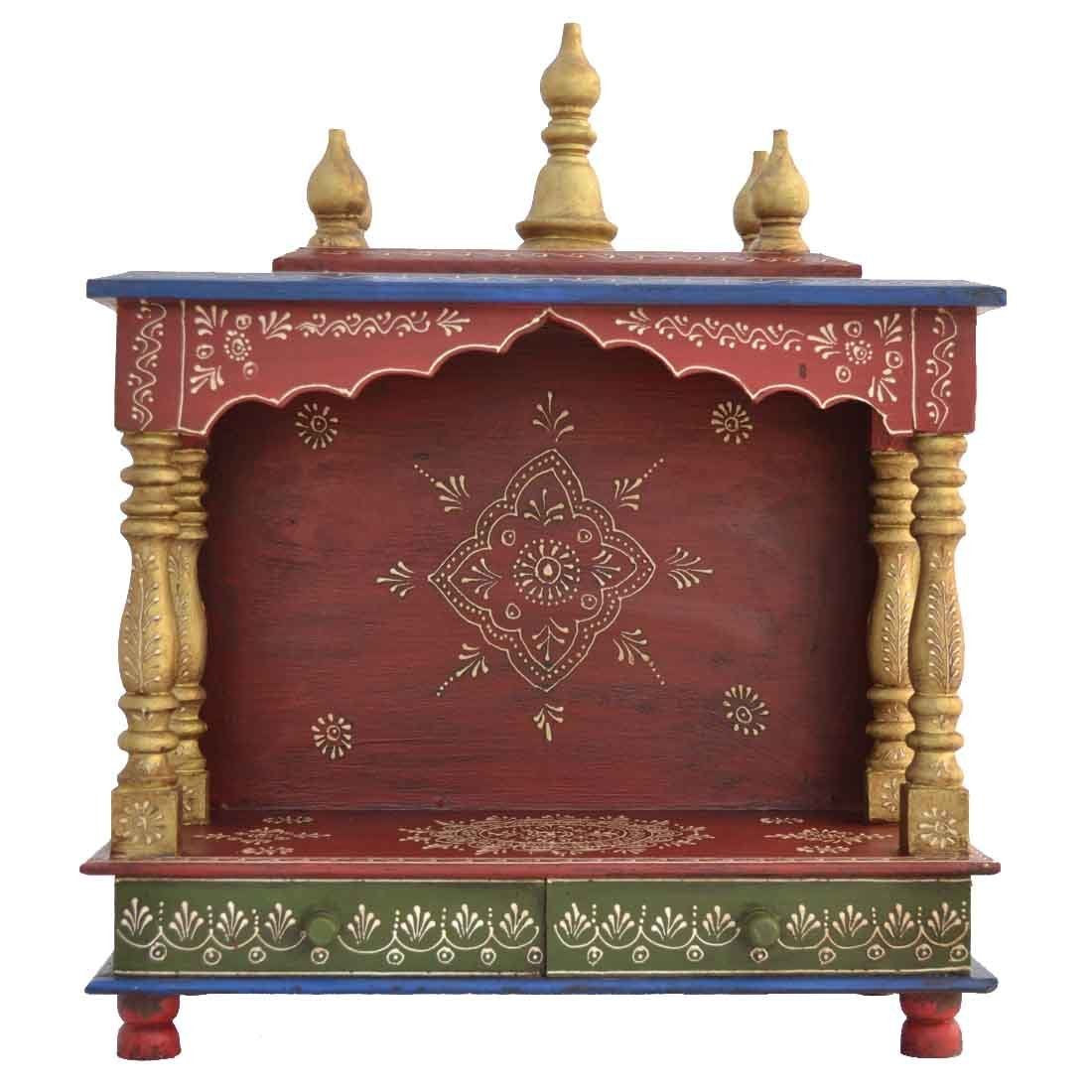 Jodhpur Handicrafts Mango and MDF Wood Home Temple Showpiece, 20x12x24 Inch, Red and Yellow