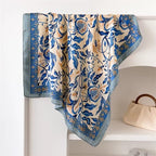 Qutipek Silk Scarf For Women Stylish Blue - 28 Inches Hair Scarf For Women Paisley Print Head Scarf For Women Bandana Scarfs For Fashion