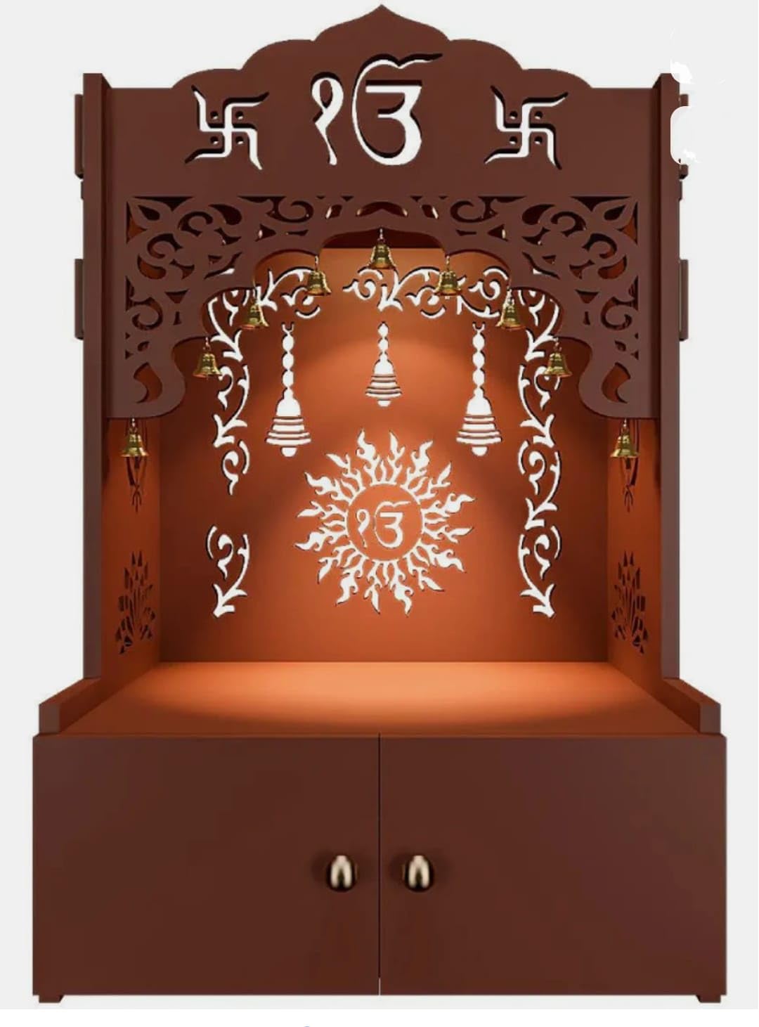 Ek onkar Pooja mandir with mool manter Written Wooden mandir Home Temple with Decorative Cutwork Canopy, 37x33x20 cm