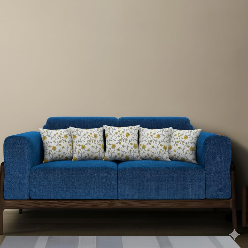 Trance Home Linen Set of 5 Premium Cotton 12x12 inch Cushion Covers for Sofa and Diwan | Throw Pillow/Small Cushion Pillow Covers – (12x12 inch | 30cmx30cm, Jaal Yellow) – Set of 5