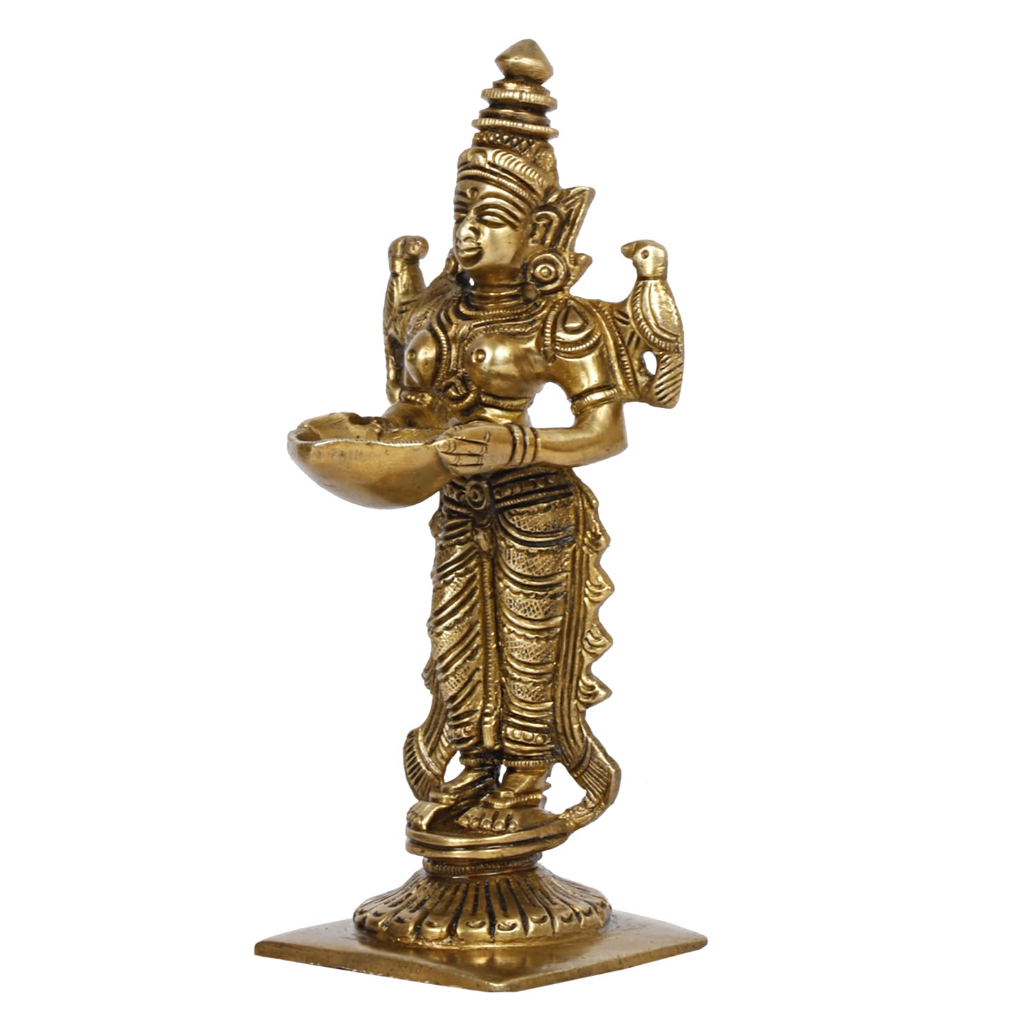 ARTVARKO Brass Deep Lakshmi Lady Diya Oil Lamp Standing with Lamps Deeplaxmi Statue Religious Showpiece 6 Inch.