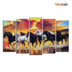 VIBECRAFTS Running Seven Horses Wall Painting of Five Pieces For Home|Office|Living Room|Gift (PTVC5Pcs2_6538)