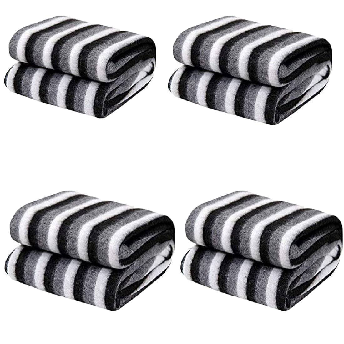 STARNSTYLE 300 TC All Season Light Weight Striped Polar Fleece Single Bed Donation Blanket (230 x 152 cm Pack of 4, White, Black) Kafalo
