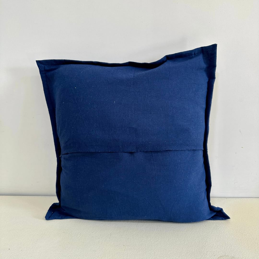 ATRANGI STUDIO Patchwork Cushion Covers - Set of 2 | Handcrafted Khambadiya Patchwork | Rajasthani Art Pillow Cover | Ethnic Cushion Covers for Sofa, Bed & Home Decor | 16x16 Inch, Blue