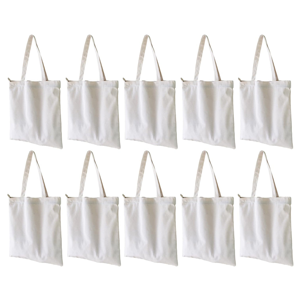 Ecodott Cotton Tote bag with Zipper | Heavy Duty Multi-purpose reusable white canvas bag for Shopping, Painting and Everyday use | 100% Organic Cotton Eco Friendly Grocery Bag | Pack of 10