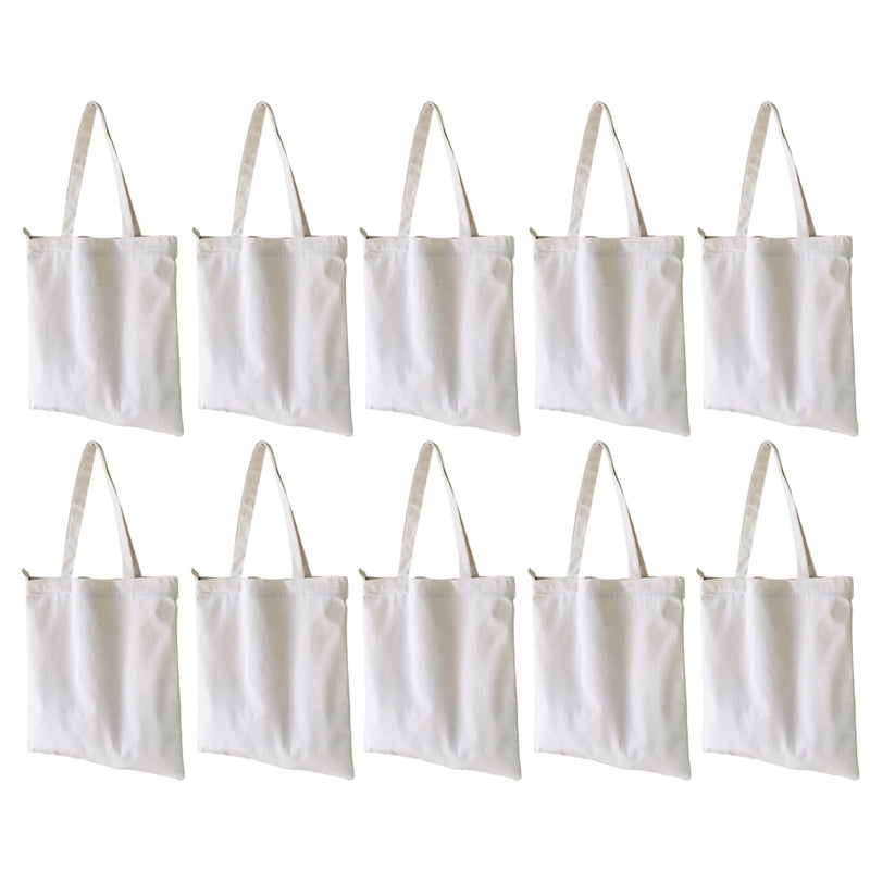 Ecodott Cotton Tote bag with Zipper | Heavy Duty Multi-purpose reusable white canvas bag for Shopping, Painting and Everyday use | 100% Organic Cotton Eco Friendly Grocery Bag | Pack of 10