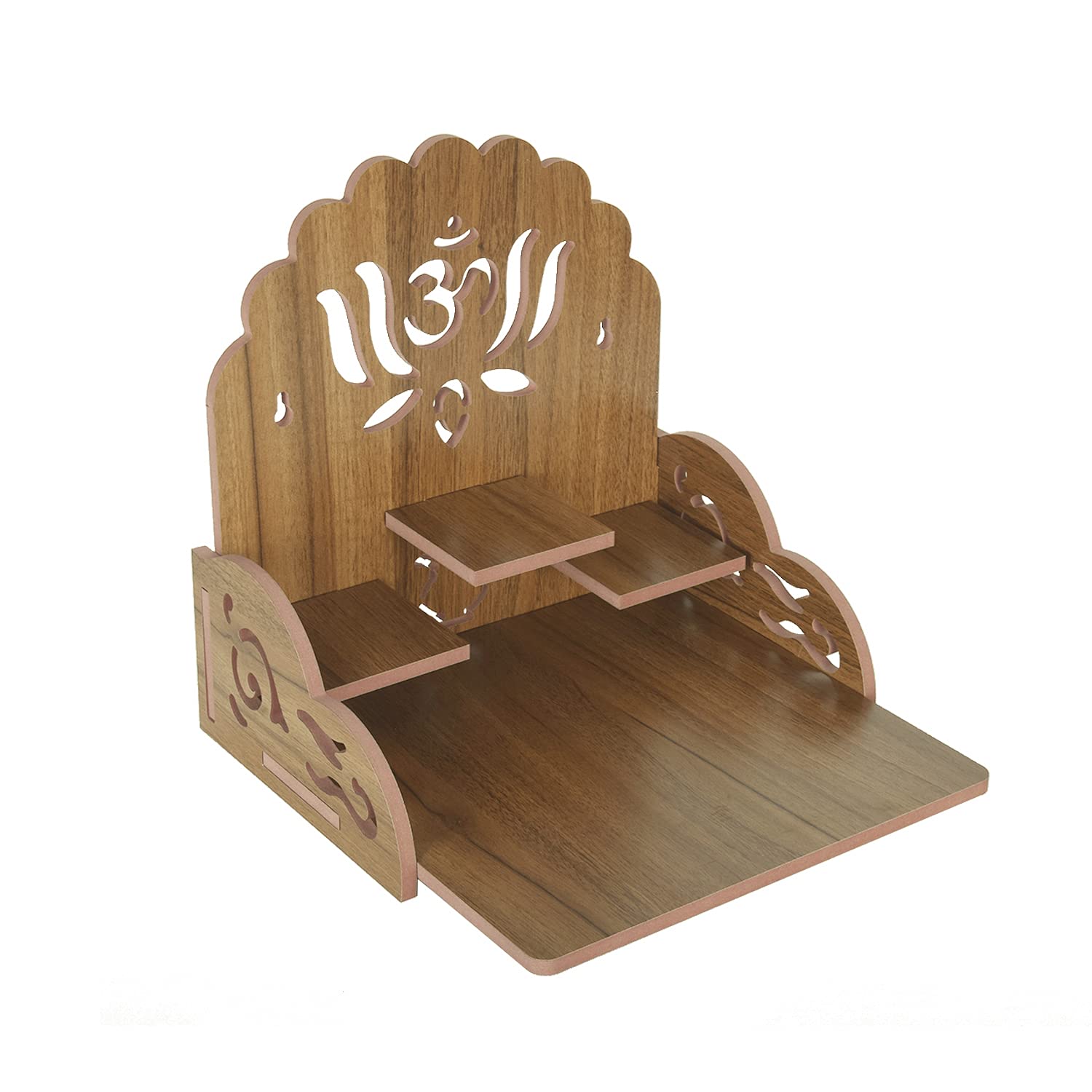 Om Shree Fully Handmade Beautiful Wooden Home and Office Temple/Pooja Mandir(28 x 28 x 26 cm) (Brown 6)