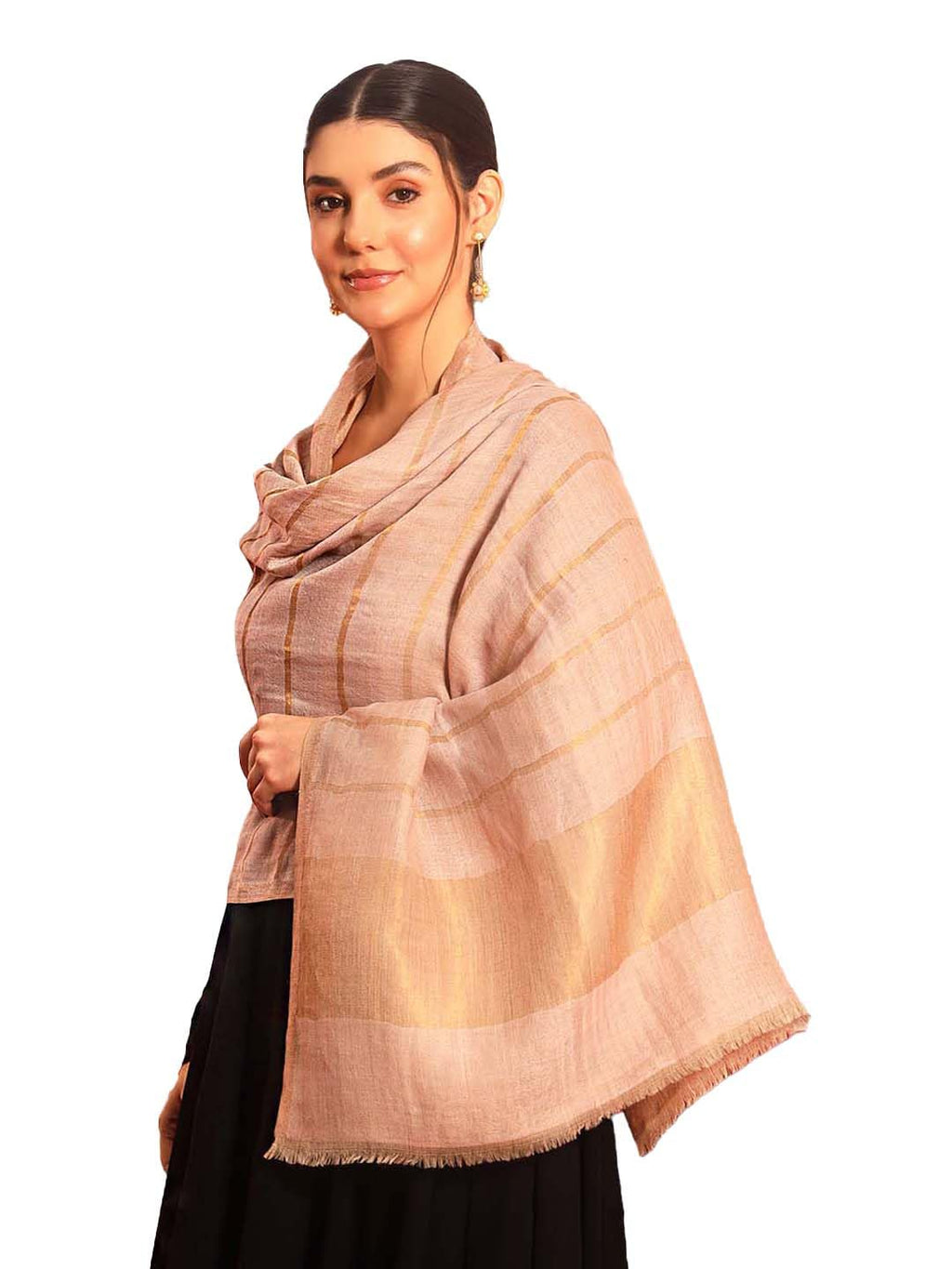 Pashmoda Women Parallel Grace Reversible Zari Moonlight Fine Wool Stole (Size : 28x80in, 71X203cm) ZSST06