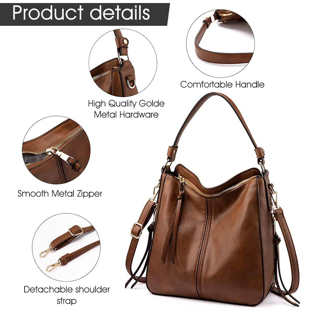 Zibuyu Tote Handbag for Women Faux Leather Shoulder Crossbody Brown