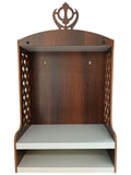 Premium Sikh Khanda Temple, Wooden Wall Mount Sikh Guru Mandir, Wall Hanging and Table Top Temple, Brown & White