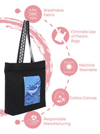WOTM On The Move Tote | Premium Printed Cotton Canvas Tote Bag with Zipper & Inside Pocket, Stylish Everyday Travel Bag for Work, College, Office, Travel, Shopping (Save Ocean)