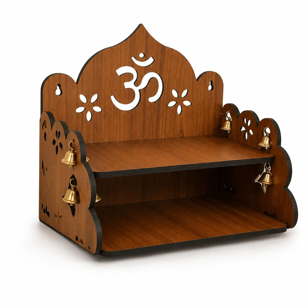 Wooden Wall Hanging Mandir for Home & Office, 2 Step Pooja Temple (Brown)