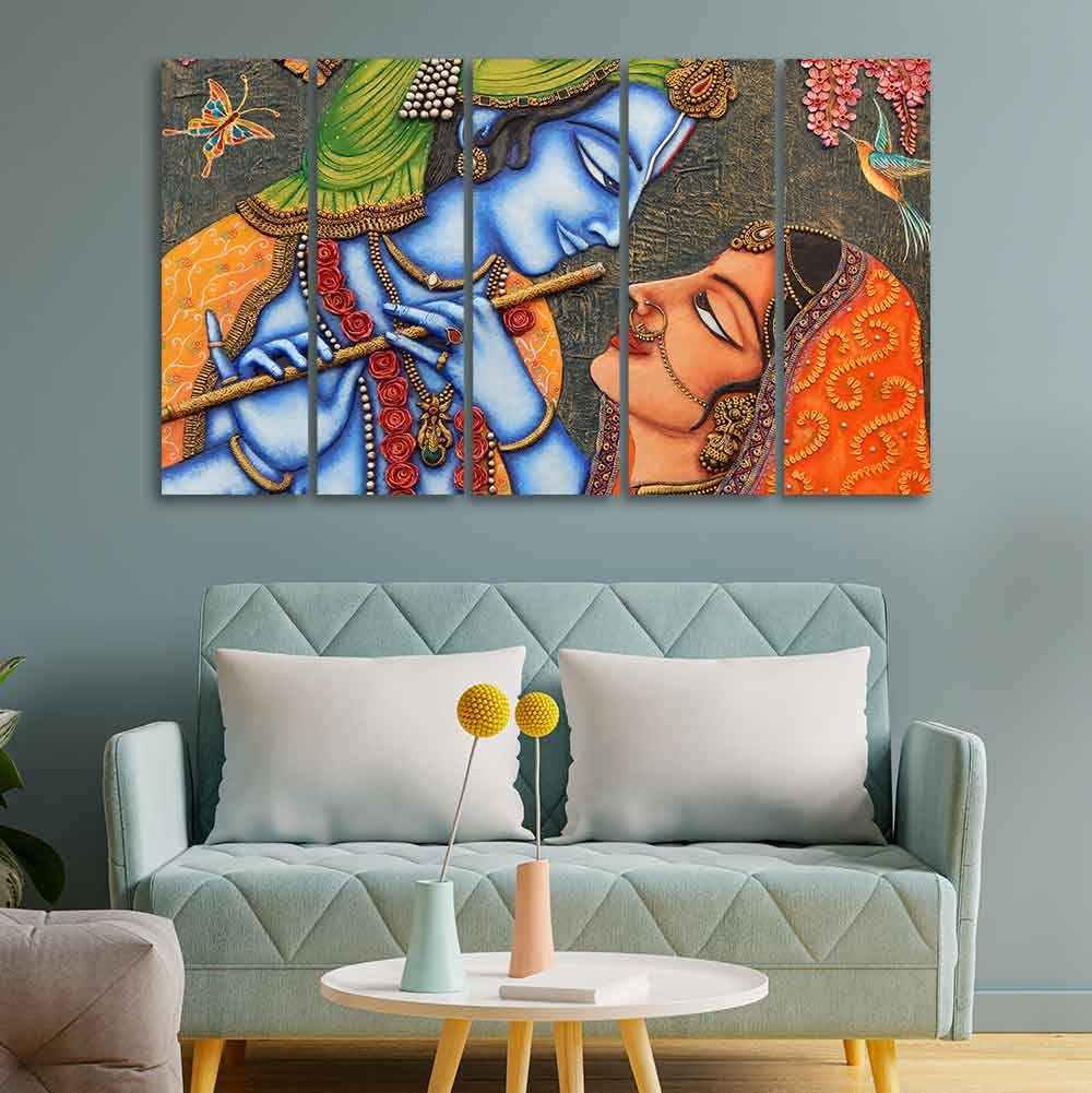 VIBECRAFTS Beautiful Radha Krishna Five Pieces Wall Painting For Home|Office|Living Room|Gift (PTVC5Pcs4_8648)
