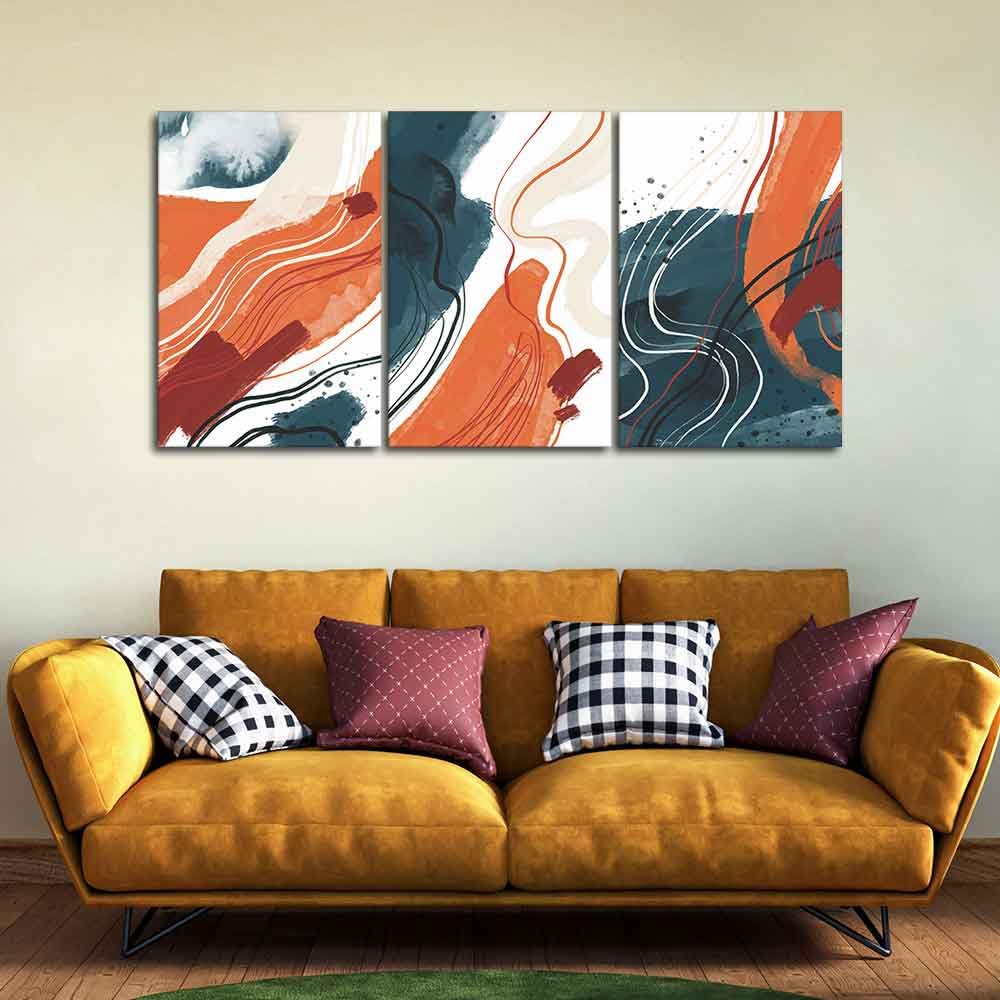 VIBECRAFTS Homcraft 3 Pieces Abstract Art Texture Canvas Wall Painting Fitted With Wooden Frame For Home | Office | Living Room | Gifts(PTVC3Pcs3_11506)