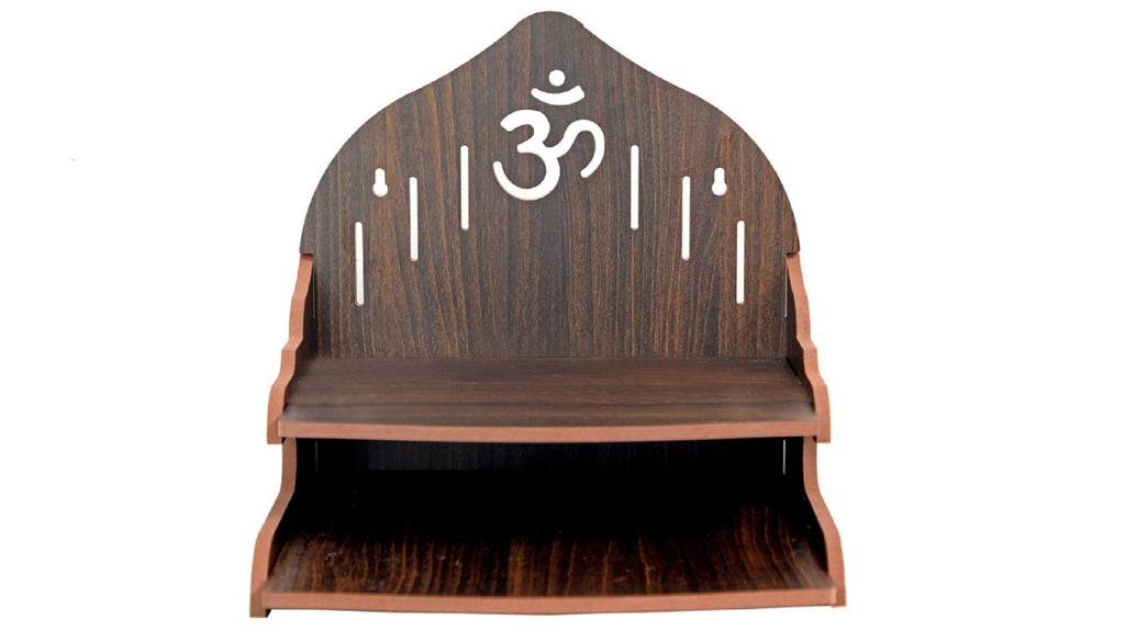 nexat Mangal Beautiful Wooden Pooja Stand for Home Pooja Mandir for Home Temple for Home and Office Puja Mandir for Home Wall Mounted Size (H- 28, L- 28, W- 27 CM) (Black)