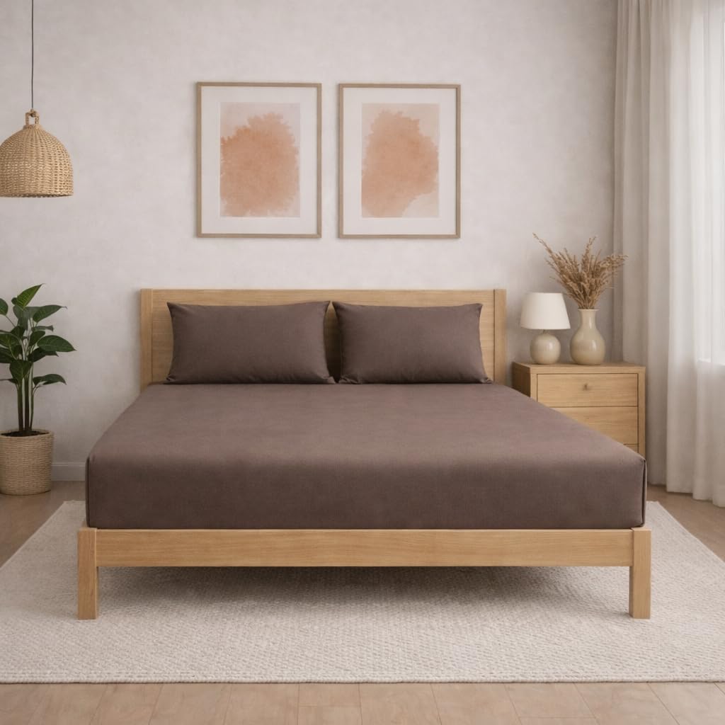 THE HOME STYLE Solid Cotton Feel Pillow Covers (18 x 28 inches, Set of 2 Pcs) | 300 TC | Super Soft & Smooth (Mocha)