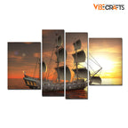 VIBECRAFTS Beautiful Sailing Boat 4 Pieces Canvas Wall Painting Fitted With Wooden Frame For Home | Office | Living Room | Gifts (PTVC4Pcs2_14502N)