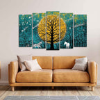 VIBECRAFTS Beautiful White Horses in Forest Premium Wall Painting Set of Five Pieces For Home|Office|Living Room|Gift (PTVC5Pcs2_6573)