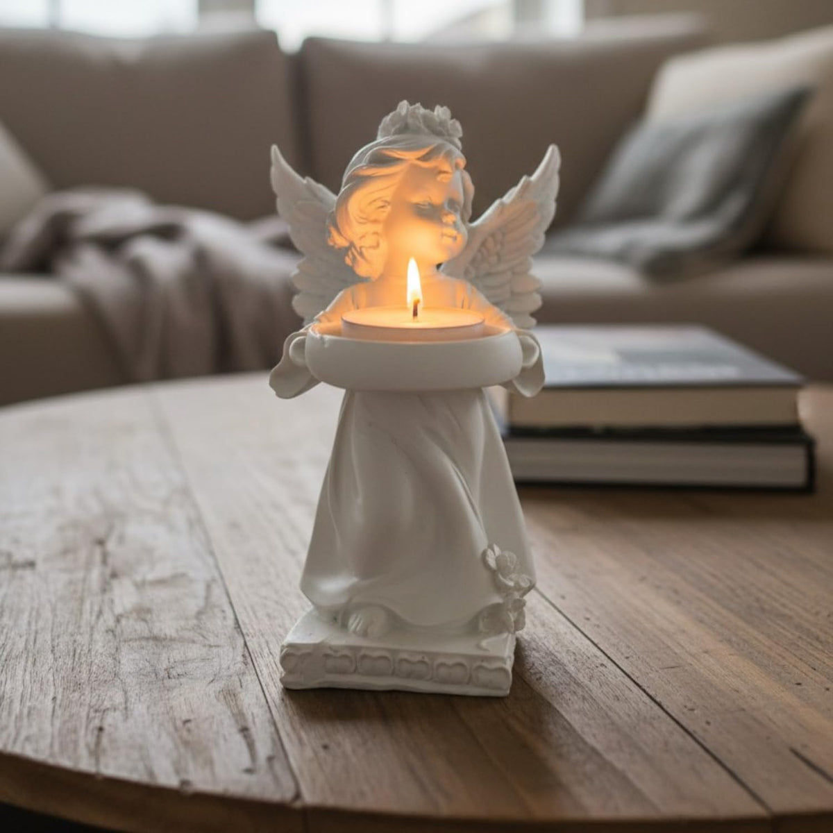 HOMEARTE INDIA Decorative Angel Figurine with Candle Holder | Elegant Tealight Candle Stand for Home Décor, Living Room & Bedroom | Spiritual Showpiece for Peaceful Ambience & Gifting