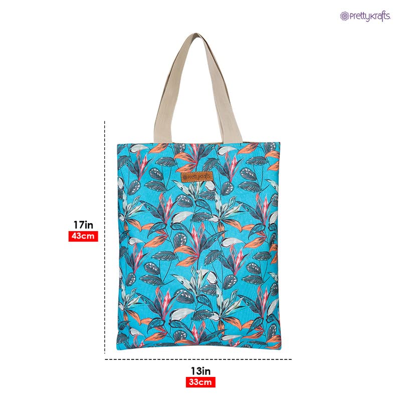 PrettyKrafts Tote Bags Cotton Shopping Bags with Shoulder Length Handles, Grocery Shopping Cloth Bags, Reusable, Washable Tote Bag for Women, Teacher, Mother as Gifts, Green