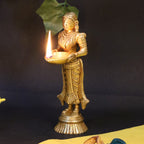 Artvarko Brass Paavai Vilakku Deep Laxmi Diya Welcome Lady Holding Oil Diya 8 Inch