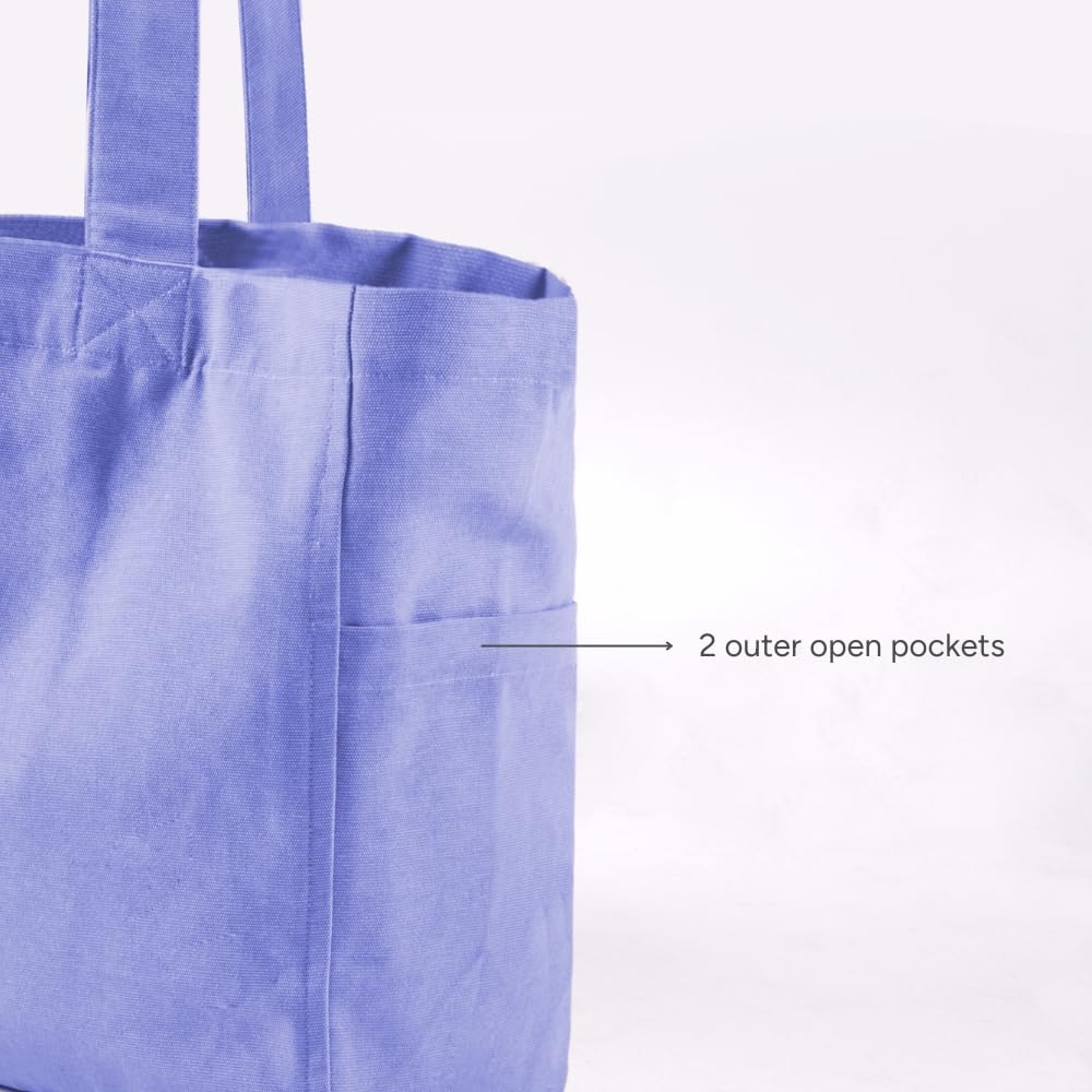 Eco Right Large Canvas Tote Bags for Women, Beach Bags, Travel Bag for Women with Outer Pockets & Inner Zipper Pocket