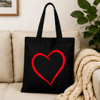 Adorvue New Launch Black Canvas Tote Bag for Women with Minimalist Red Heart Print Art | Premium Cotton Reusable Shopping Shoulder Bag | Cute Eco-Friendly Tote for College, Office, Travel & Daily Use