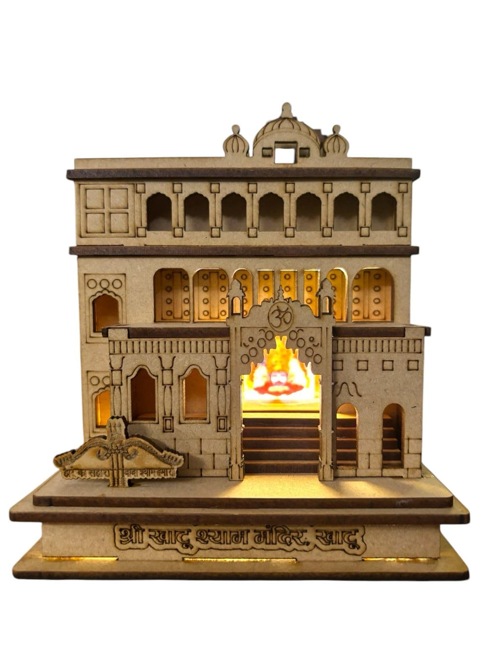 SHRI GOPAL ARTS Shree Khatu Shyam Ji Wooden LED Temple (Khatu Shyam Mandir) (L=4.5, W=4.5, H= 6 inches)