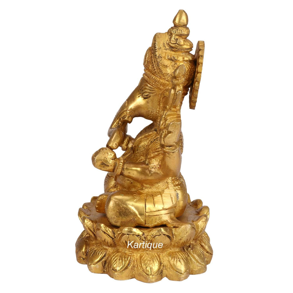 Svarup Brass Ganesha Sitting On Lotus Idol in Gold Color Height 6 Inch Weight 1.5 Kg