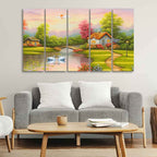 VIBECRAFTS A Beautiful Scenery of Old Houses Canvas Wall Painting of Five Pieces For Home|Office|Living Room|Gift (PTVC5Pcs4_8681)