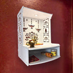 Homscape Modern Wooden Wall Mounted Temple for Home, Office, Living Room | White Pooja Mandir with LED Light & Storage Shelf | Small Wooden Temple 15.8 Height | Home Temple Decor with Storage Cabinet