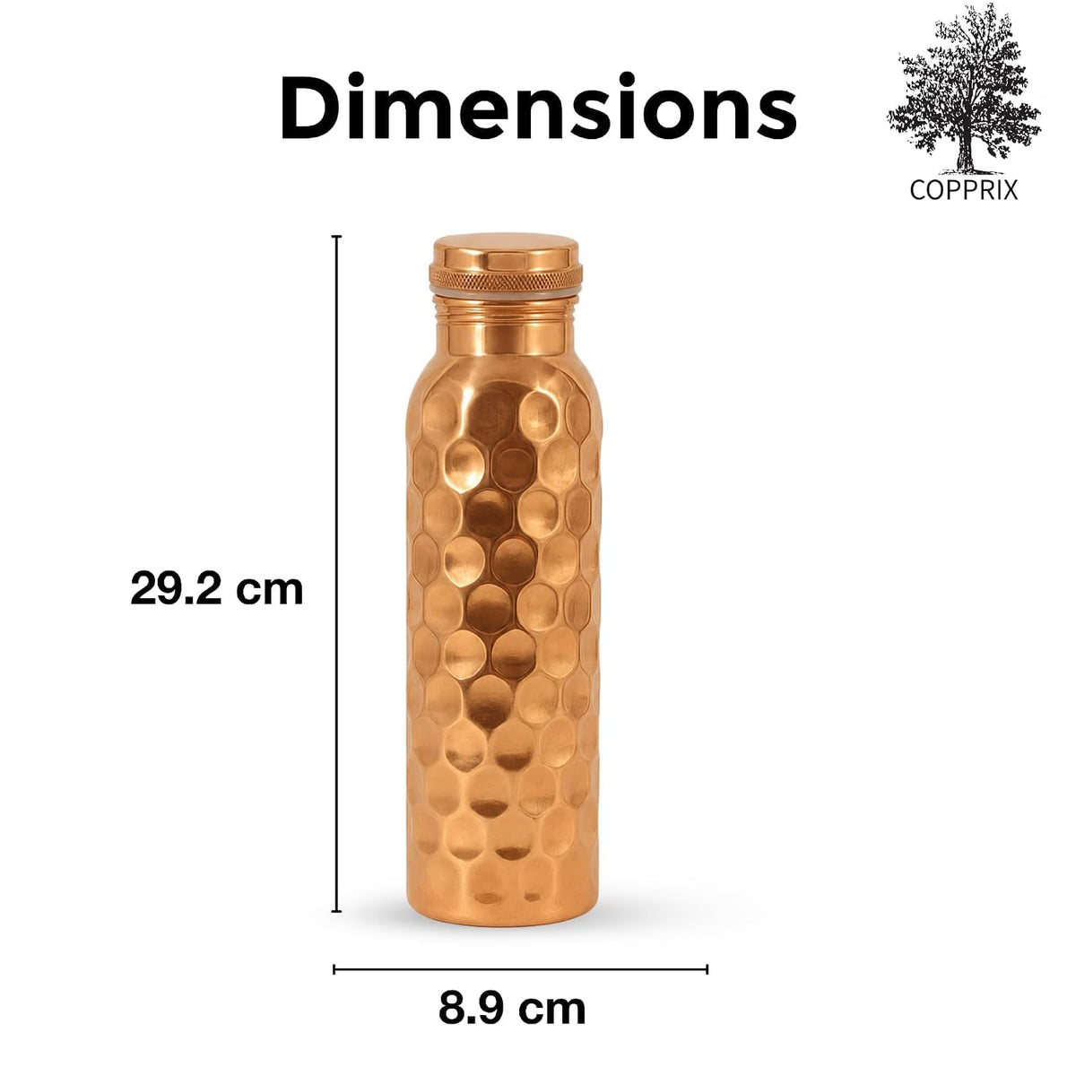 Copprix Copper Water Bottle 1 Ltr | Copper Bottle for Men & Women | 100% Pure Copper | BPA Free & Leak Proof | Easy to Carry | Suitable for Yoga, School & Office | Best for Gifting (Diamond Hammered)