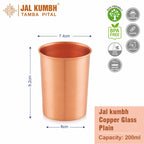 Jalkumbh Pure Plain Copper Glasses,Pure Tamba Glass for Drinking & Serving Water Tumbler-200 ML