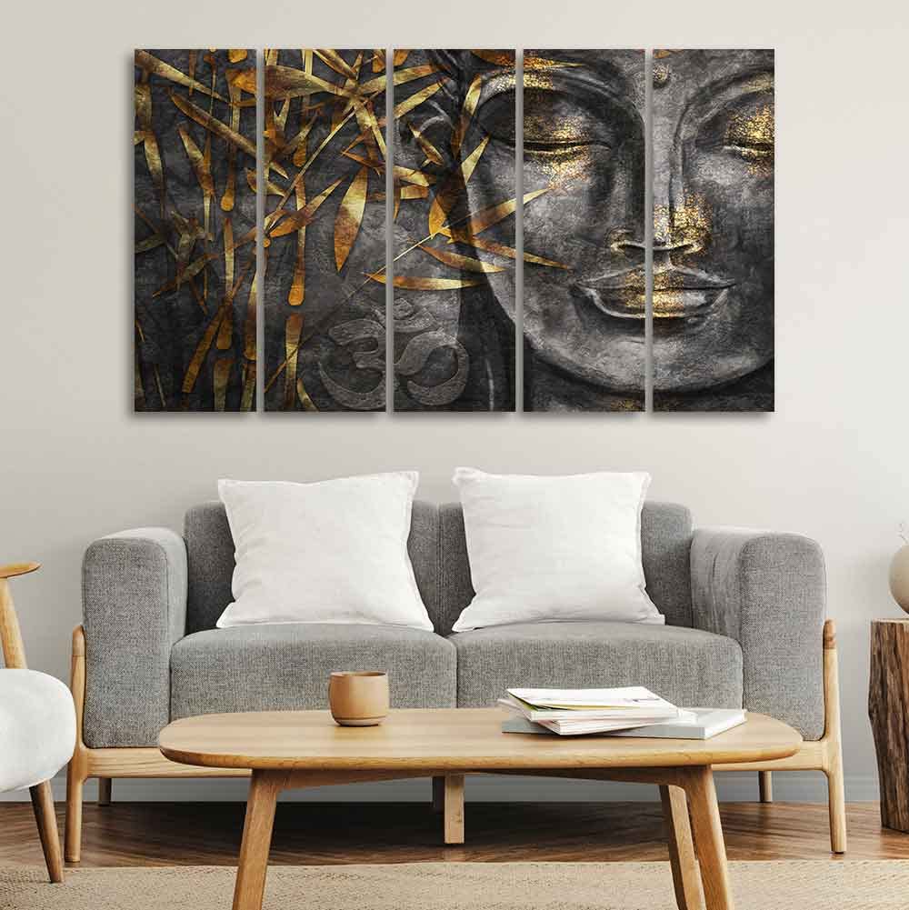 VIBECRAFTS Gautam Buddha Sculpture Wall Painting Set of Five For Home|Office|Living Room|Gift (PTVC5Pcs4_8655)