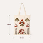 Neelkanth Imprint Hand Printed Floral Cotton Tote Bag, Eco Friendly Canvas Shoulder Handbag for Shopping, Office & Daily Use