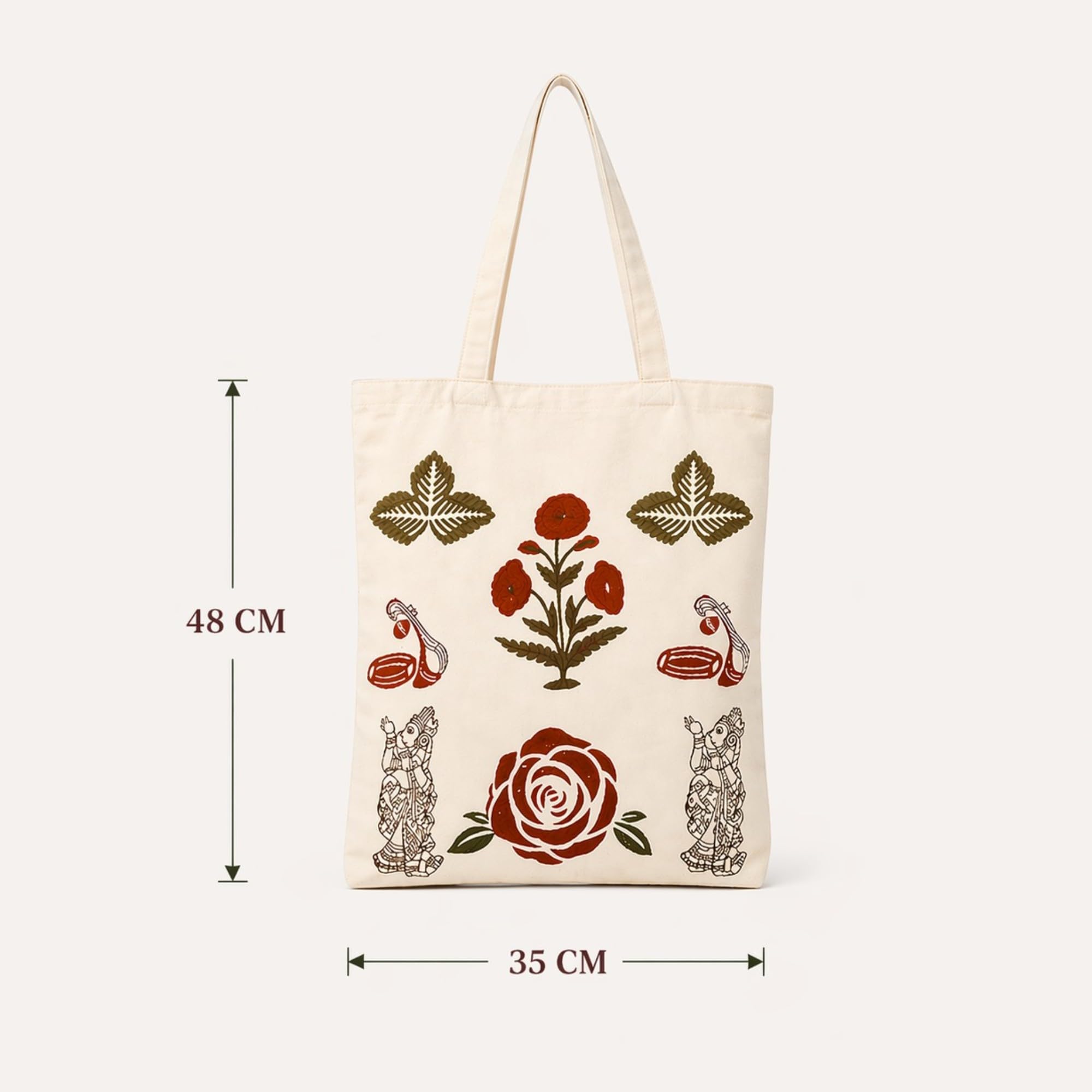 Neelkanth Imprint Hand Printed Floral Cotton Tote Bag, Eco Friendly Canvas Shoulder Handbag for Shopping, Office & Daily Use