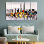 VIBECRAFTS Abstract Wall Painting of A New York City Skyline Five Pieces For Home|Office|Living Room|Gift (PTVC5Pcs4_8576)