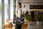 NAYASHI Big Size Printed Cotton Tote Bag | Pichwai Quilted Design | Inner & Mini Pocket | Heavy Metal Zipper | Shopping, Office & Travel | Midnight Black | 18 x 18 Inches