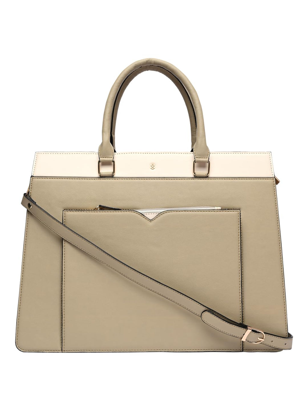 HORRA 13 Inch Laptop Bag For Women Office use with Padded Laptop Compartment and Extra Pouch- Beige| Laptop Tote Handbag for Work| For College| Stylish Vegan Leather Handbag | Daily & Travel Use