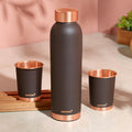 Borosil Eco Copper Bottle with Glass Set | 1L Bottle with 2 Tumbler (250 ml Each) | 100% Pure Copper with Anti-Oxidant Properties of Copper for Daily Use (Brown)
