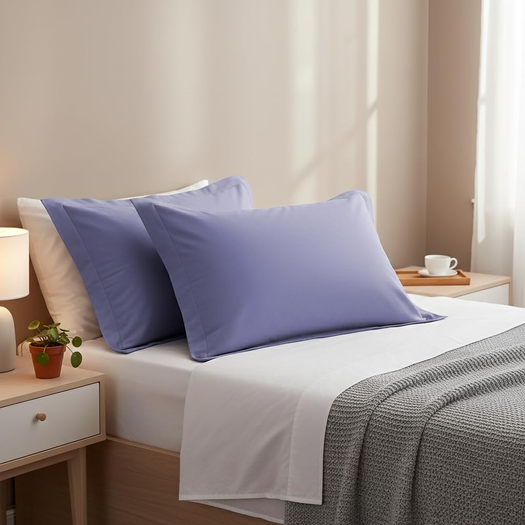 BSB Homes® Luxury Cotton Solid Flanged Pillow Covers | Ultrasoft Breathable Flap Closure | Pack of 2 Pillow Covers King Size (Lavander, 18 x 28 Inches)