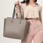 The Gusto Beyond Plus - Premium Vegan Leather Tote Bag for Women, Big Size, Grey | Stylish Handbag for women with Zip Closure | Fit for Office Bag, College, Travel Use | Handcrafted in India