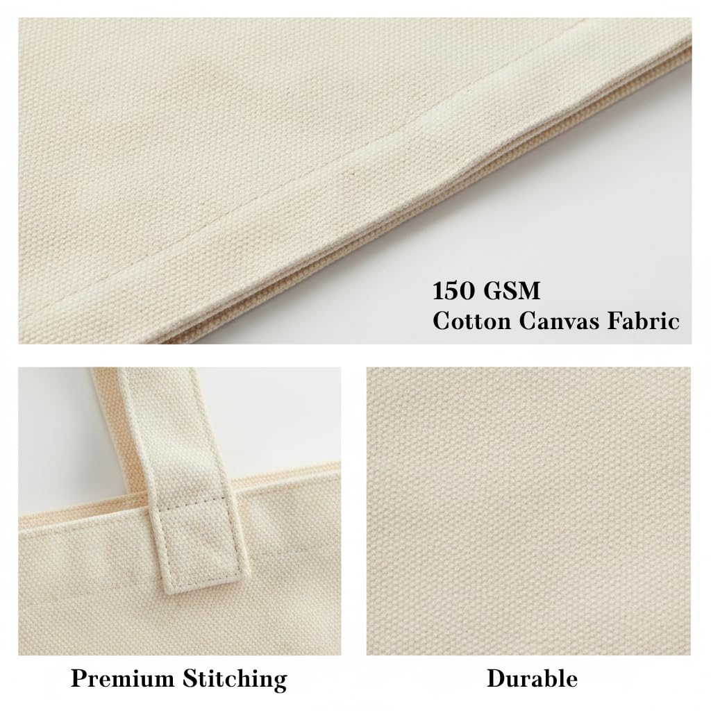 ECOCARRY 14x16 Inch (100 Pcs) Plain Canvas Tote Bag | 100% Organic Reusable 150 GSM Cotton Handbag for Shopping, Daily Use, Travel, Grocery, Gifting, Craft Diy, Painting, School, Office and Storage
