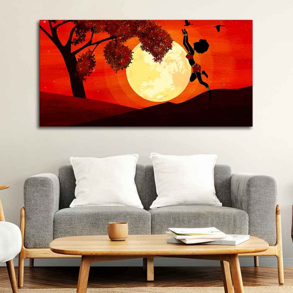VIBECRAFTS Canvas Paintings for Living Room Drawing Room Girl Catching Bird Canvas Wall Painting Fitted With Wooden Frame For Home | Office | Living Room | Gifts (PTVCH_2512)