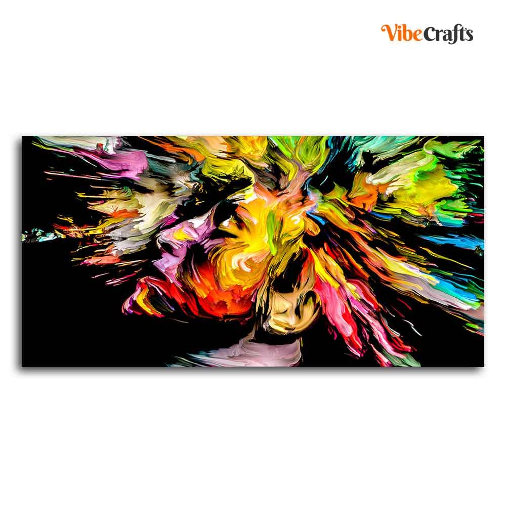 VIBECRAFTS Canvas Paintings for Living Room Drawing Room Colorful Abstract Human Head Canvas Wall Painting Fitted With Wooden Frame For Home | Office | Living Room | Gift (PTVCH_2478)