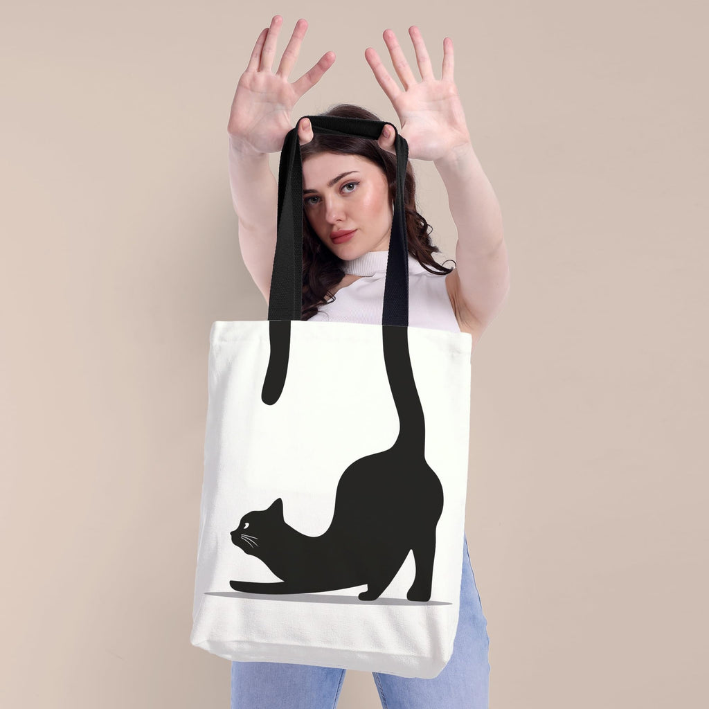 Ecotribe Fashionable Design Tote Bags Women Shoulder Bag-Printed Silhoutte Cotton Bag-Zipper-Ecofriendly Travel Bag-Pack of 1, Cat Printed
