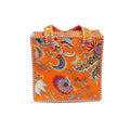Cotton Quilted Tote Bag for Women, Jungle Print Handbag, Reusable Shoulder Bag with Dual Handles, Lightweight Travel Shopping Tote, Large Capacity Everyday Carry Bag - (Orange flower bag, 12×12 In)