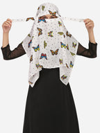 7 season's Women's Cotton Short Scarf Cum Mask Scarves for Female Usable For Vehicle Driver Multi Colour Printed Design (White- S Butterfly)
